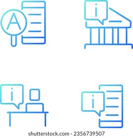 Types of informational support pixel perfect gradient linear vector icons set. Online and offline services. Thin line contour symbol designs bundle. Isolated outline illustrations collection