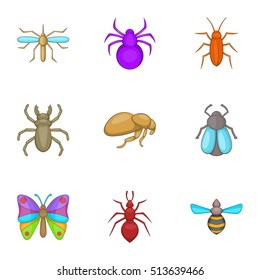 Types of insects icons set. Cartoon illustration of 9 types of insects vector icons for web