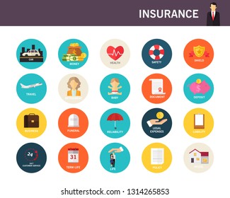 Types of Insurance concept flat icons