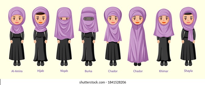 Types Islamic Traditional Veils Female Cartoon Stock Vector (Royalty ...