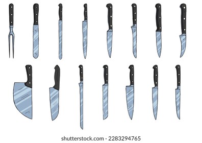 Types of knives used in the kitchen or restaurants