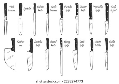 Types of knives used in the kitchen or restaurants
