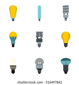 Types of lamps icons set. Flat illustration of 9 types of lamps vector icons for web