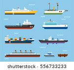 Types of large vessels on the sea big ship vector illustration flat design