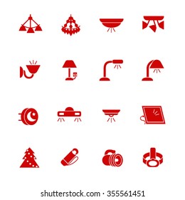 Types of lighting for indoor use as glyph icons / There are some types of lighting as chandelier, sconce, floor lamp and table lamp
