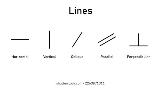 Types of lines in mathematics. Horizontal, vertical, oblique, parallel and perpendicular lines.