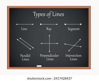 Types of lines on black board. Science education vector illustration