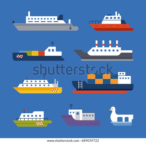 Types Marine Vessels Vector Illustration Flat Stock Vector (Royalty