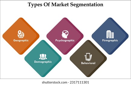 Typen der Marktsegmentierung mit Symbolen und Beschreibungsspeicherungsteilnehmern in einer Infografik-Vorlage