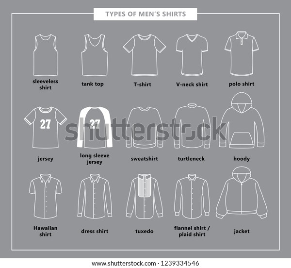 types-of-men-s-shirts-with-names-vector-outline-illustration-set-of