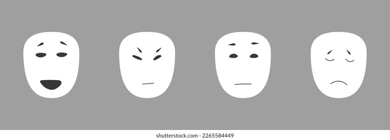 Types of mental state of a person. Set of face masks with different emotions