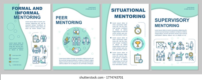 Types of mentoring brochure template. Corporate supervision. Flyer, booklet, leaflet print, cover design with linear icons. Vector layouts for magazines, annual reports, advertising posters