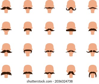 Tipos de bigote, ilustración, vector, sobre un fondo blanco.