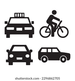 Types of movement and transport icon set. On foot by bike and by car or by public transport.
