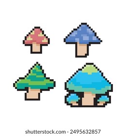 types of mushrooms pixel art icons