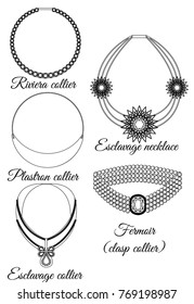 Types of necklaces in appearance outline