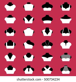 Types of necklines, vector illustration