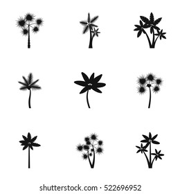 Types of palm icons set. Simple illustration of 9 types of palm vector icons for web