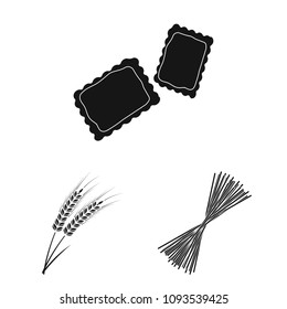 Types of pasta black icons in set collection for design. Figured macaroni for eating vector symbol stock web illustration.