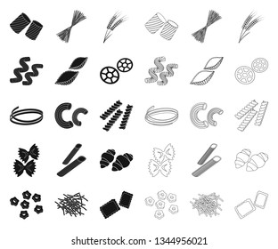 Types of pasta black,outline icons in set collection for design. Figured macaroni for eating vector symbol stock web illustration.