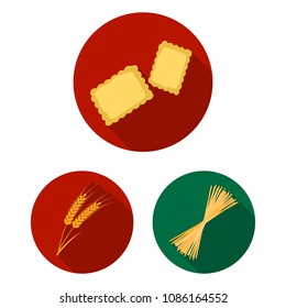 Types of pasta flat icons in set collection for design. Figured macaroni for eating vector symbol stock web illustration.