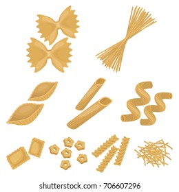 Types of pasta set icons in cartoon style. Big collection of types of pasta vector symbol stock illustration