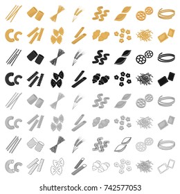 Types of pasta set icons in cartoon style. Big collection of types of pasta vector symbol stock illustration