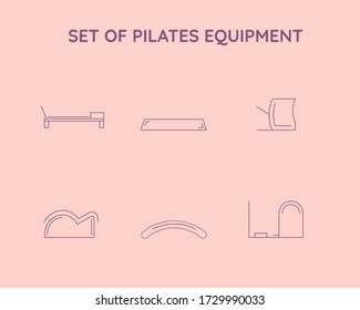 Types of pilates equipment linear stroke icons 