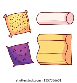 Types of pillows. Types of sleeping pillows set. Hand drawing isolated objects on white background. Vector illustration.