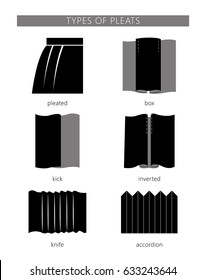 Types of pleats. Vector set. Illustration.