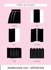 Types of pleats. Vector set. Illustration.