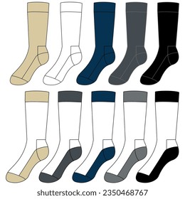 Types of plugs. Blank realistic pairs of different stockings, no show set, low cut, ankle, mid calf, calf. Products on mannequins with shadow vector isolated illustration