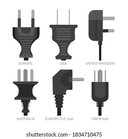 tipos de enchufes de potencia utilizados en diferentes países ilustración vectorial
