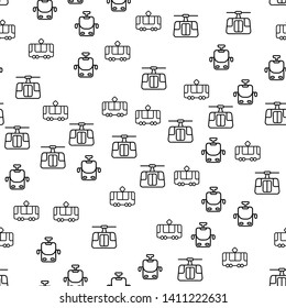 Types Of Rail Transport Seamless Pattern Vector. Cable Way Car, Tram, Funicular And Monorail Train City And Mountain Means Of Transport Monochrome Texture Icons. Template Flat Illustration