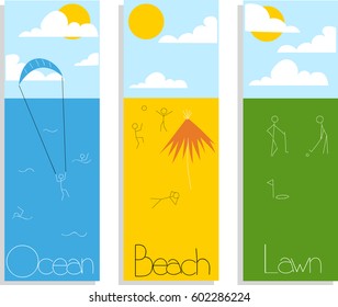 types of recreation. vector illustration. set