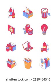 Types of recycling - modern isometric vector icon set
