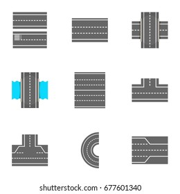 Types of roads icons set. Cartoon set of 9 types of roads vector icons for web isolated on white background