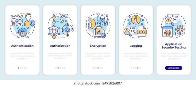 Tipos de controles de seguridad en la pantalla del App móvil. Tutorial 5 pasos: instrucciones gráficas editables con conceptos lineales. UI, UX, Plantilla GUI