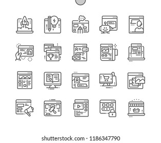 Typen von Websites gut gestaltete Pixel perfekte Vektorgrafik-Thin-Line-Icons 30 2x Grid für Web-Grafiken und Apps. Einfaches Minimal-Piktogramm