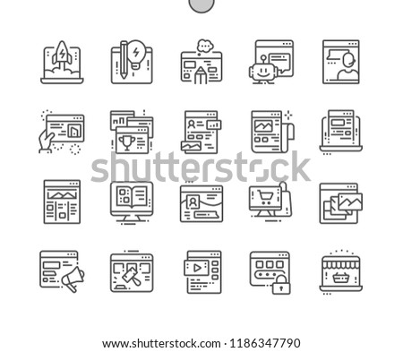 Types of sites Well-crafted Pixel Perfect Vector Thin Line Icons 30 2x Grid for Web Graphics and Apps. Simple Minimal Pictogram