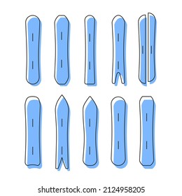 Types of snowboards icons set vector. Kind of snowboard illustration