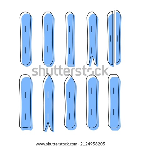 Types of snowboards icons set vector. Kind of snowboard illustration