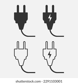 Types of socket plugs icon set. Cable plugs type usa, uk, eu illustration symbol. Sign electric plug vector flat.