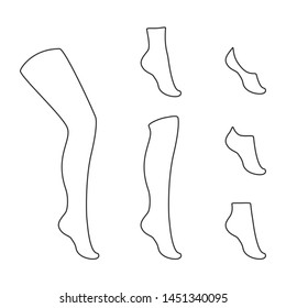 Types of socks collection. Invisible, extra low cut, low cut, quarter, mild calf, knee high, over knee and   thig high socks.