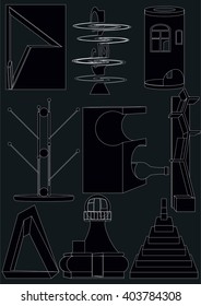 Types of supports for various household objects on a dark gray background.