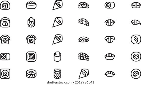 Types of sushi icons High-Quality Vector Icons Collection with Editable Stroke. Ideal for Professional and Creative Projects.