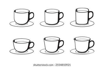 Types of Tea or Coffee Cup. Outline vector illustration isolated on white background, eps