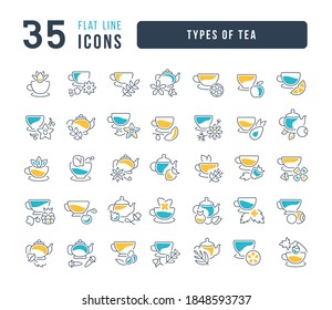 Types of Tea. Collection of perfectly thin icons for web design, app, and the most modern projects. The kit of signs for category Food and Drink.