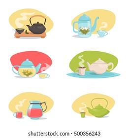 Types of tea. Vector isolated illustration on a white background. Illustrations for cooking site, menus, books. 