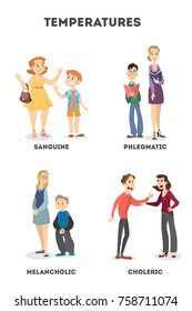 Types Of Temperaments. Sanguine And Choleric, Phlegmatic And Melancholic.